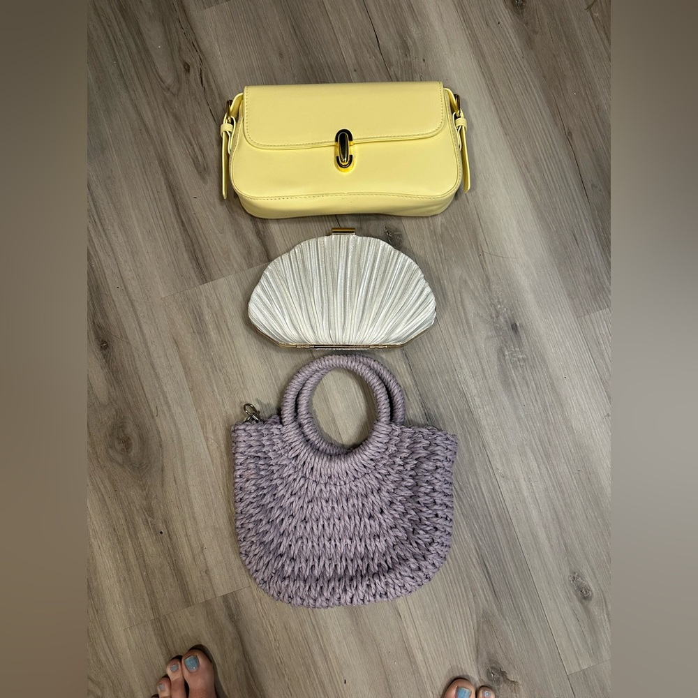 Yellow, Cream, and Purple Handbag Set